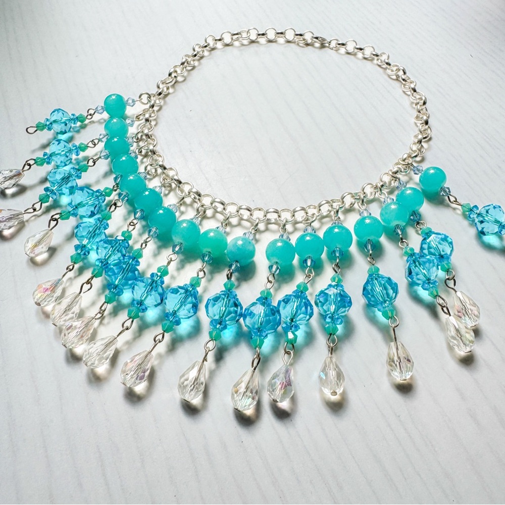Boho Coastal Cowgirl Silver and Blue Beaded Necklace - Picture 6 of 8